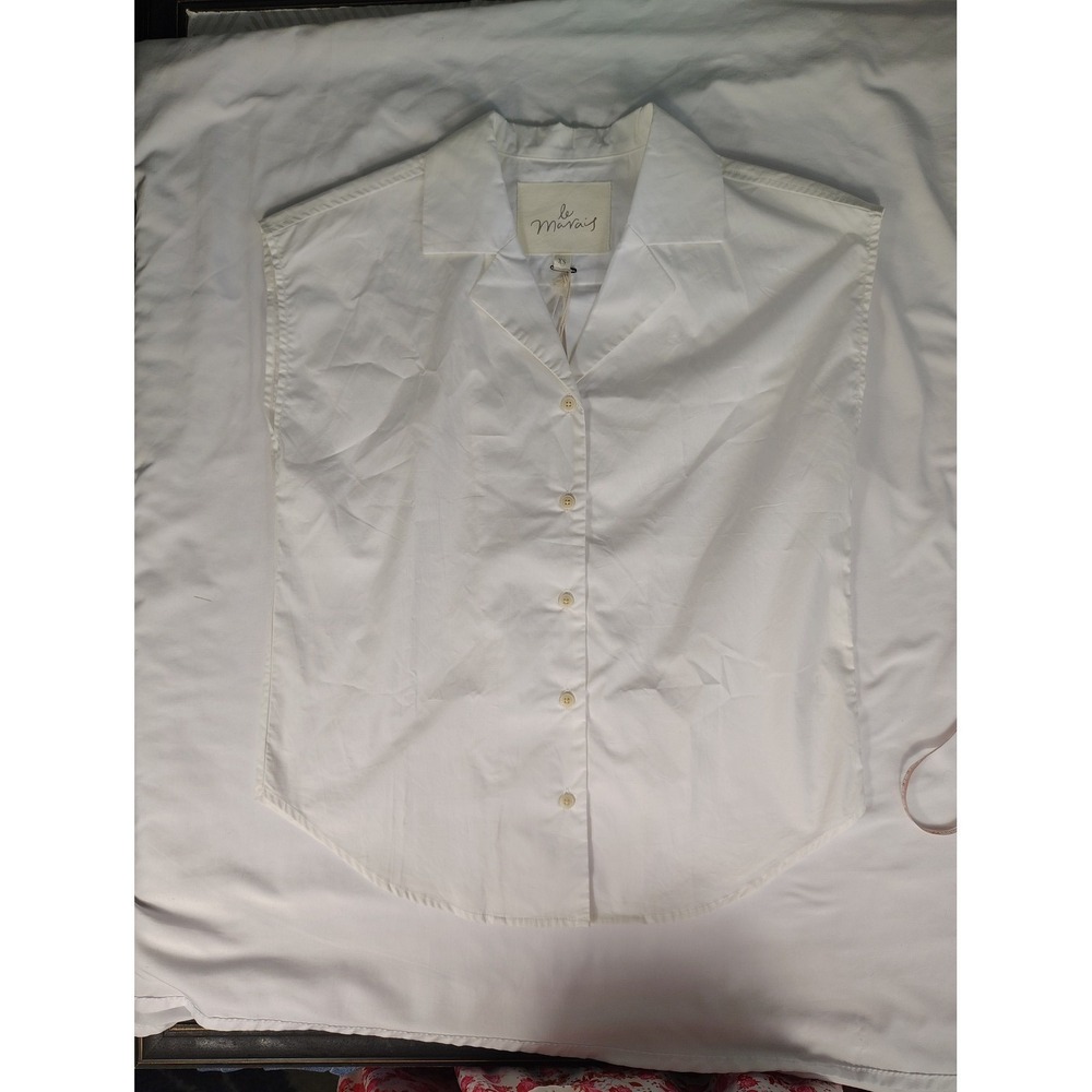Le‎ Marais White Hampton Top Sleeveless Button Down Cotton Blouse XS New